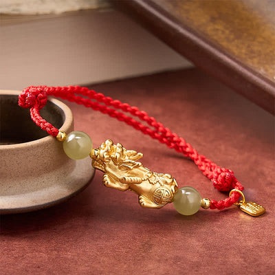 Buddha Stones Copper Pi Xiu Fu Character Luck Red String Bracelet - image 2