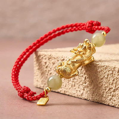 Buddha Stones Copper Pi Xiu Fu Character Luck Red String Bracelet - image 11