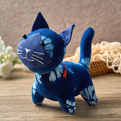 Buddha Stones Handmade Tie Dye Cotton Cat Decor with Bell - Deep Blue (Handcrafted Tie-Dye Cat – Unique Pattern) - image 0