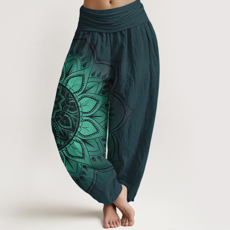 Buddha Stones Cotton Symmetrical Mandala Pattern Women's Elastic Waist Harem Pants - Teal - US16，UK/AU20，EU48 (3XL) - image 5