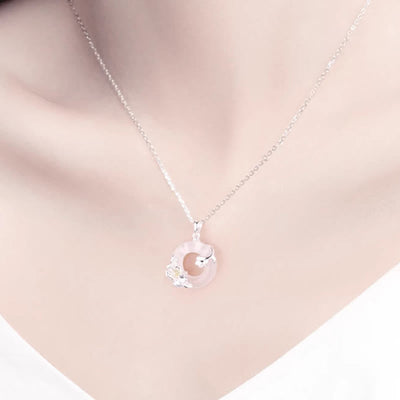 Buddha Stones White Chalcedony Camellia Peace Buckle Purity Necklace - image 3
