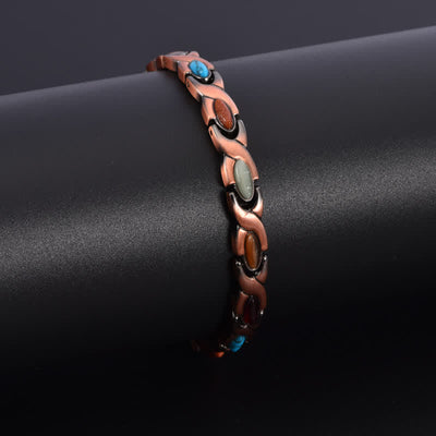 Buddha Stones Antique Copper Turquoise Inlaid Balance Adjustable Grain Link Bracelet - image 2