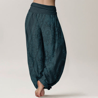 Buddha Stones Pure Cotton Mandala Pattern Parallel Flowers Women's Elastic Waist Harem Pants - image 7