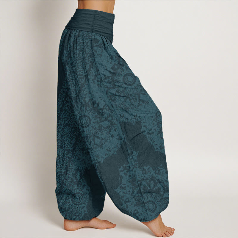 Buddha Stones Pure Cotton Mandala Pattern Parallel Flowers Women's Elastic Waist Harem Pants - image 8