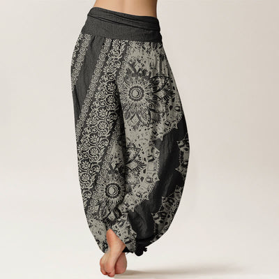 Buddha Stones Pure Cotton Mandala Pattern Parallel Flowers Women's Elastic Waist Harem Pants - image 1