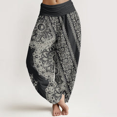 Buddha Stones Pure Cotton Mandala Pattern Parallel Flowers Women's Elastic Waist Harem Pants - DimGray - US22，UK/AU26，EU54 (6XL) - image 0