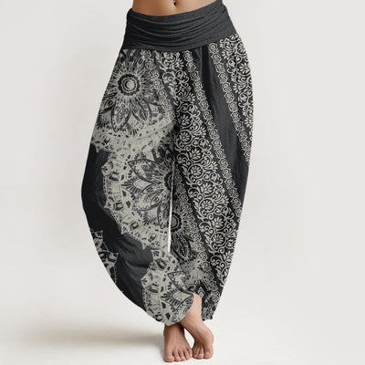 Buddha Stones Pure Cotton Mandala Pattern Parallel Flowers Women's Elastic Waist Harem Pants - DimGray - US22，UK/AU26，EU54 (6XL) - image 0