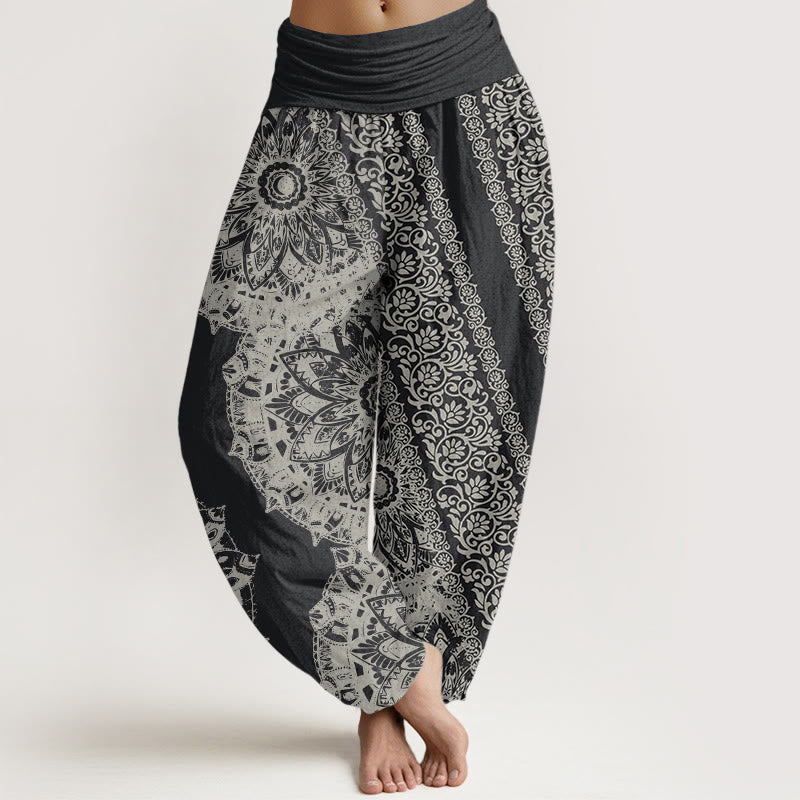 Buddha Stones Pure Cotton Mandala Pattern Parallel Flowers Women's Elastic Waist Harem Pants - DimGray - US22，UK/AU26，EU54 (6XL) - image 0