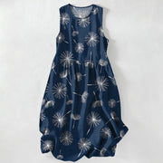 Foviel sommer lässig Dandelion Bloom Muster Damen Sommer Ärmellos Midi-Kleid mit Taschen