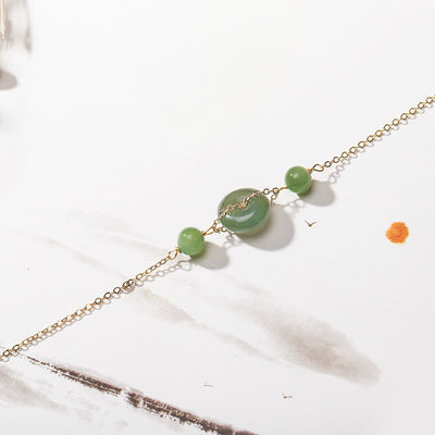 Buddha Stones Hetian Jade Peace Buckle Harmony Minimalist Round Chain Bracelet - image 2