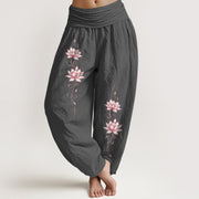 Foviel reine Baumwolle Lotus Blossom Muster Damen elastische Taille Harem Hose