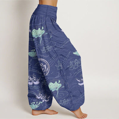 Buddha Stones Cotton Lotus Ripple Pattern Women's Elastic Waist Harem Pants - image 2