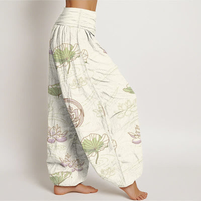 Buddha Stones Cotton Lotus Ripple Pattern Women's Elastic Waist Harem Pants - image 7