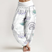 Foviel Cotton Lotus Ripple Pattern Women's Elastic Waist Harem Pants