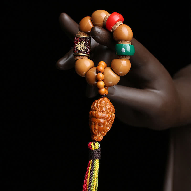 Foviel Bodhi Seed Avalokiteshvara Fu Character Peace Tibetan Colorful Tassel Tactile Meditation Beads Decorations