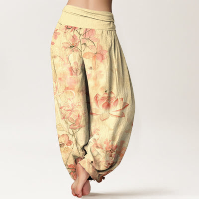 Buddha Stones Cotton Lotus Bloom Dragonfly Pattern Women's Elastic Waist Harem Pants - image 9