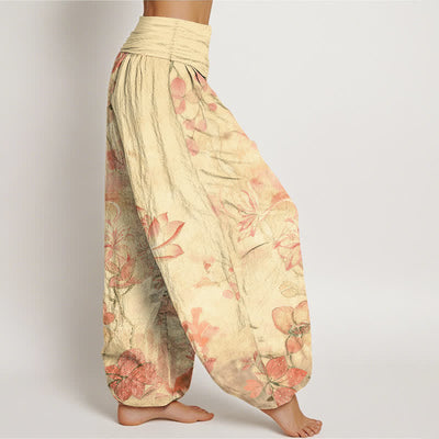 Buddha Stones Cotton Lotus Bloom Dragonfly Pattern Women's Elastic Waist Harem Pants - image 10