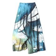Foviel Baumwolle Leinen Libelle Daisy Muster Damen elastische Taille weites Bein Hosen mit Taschen