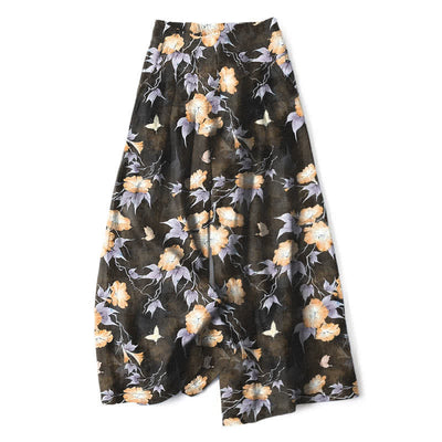 Buddha Stones Cotton Linen Blue Floral Leaves Pattern Women's Elastic Waist Wide Leg Pants With Pockets - Goldenrod - US16，UK/AU20，EU48 (3XL) - image 6