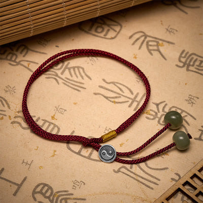 Buddha Stones 925 Sterling Silver Handmade Round Yin Yang Protection Vintage Braided Red String Bracelet - image 4