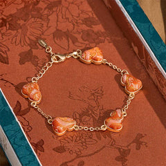 Buddha Stones Song Brocade Gourd Water Ripples Good Fortune Chinese Vintage Bracelet - Orange Red (Same Color Tone – Pattern Varies) - image 0