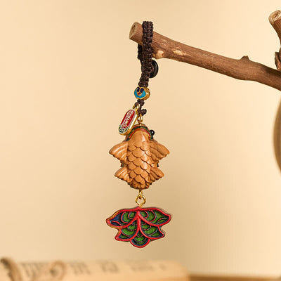 Buddha Stones Hand-carved Rainbow Eucalyptus Colorful Koi Fish Wealth Charm Keychains - image 2