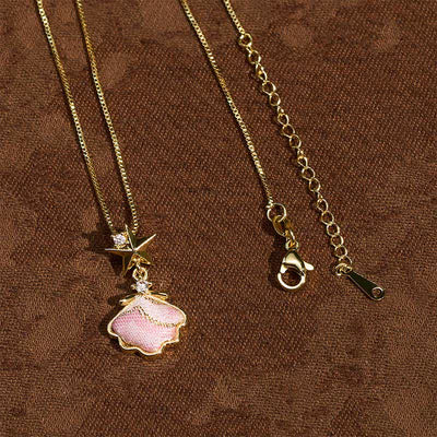 Buddha Stones Song Brocade Copper Shell Heart Ginkgo Leaf Luck Necklace - image 3