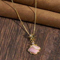 Buddha Stones Song Brocade Copper Shell Heart Ginkgo Leaf Luck Necklace - Shell(Same Color Tone – Pattern Varies) - image 0
