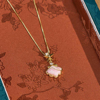 Buddha Stones Song Brocade Copper Shell Heart Ginkgo Leaf Luck Necklace - image 1