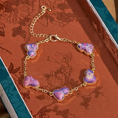 Buddha Stones Song Brocade Copper Gourd Blessing Gold Tone Bracelet - Purple(Same Color Tone – Pattern Varies) - image 0