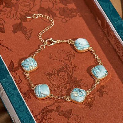 Buddha Stones Copper Song Brocade Square Vintage Elegance Bracelet - Light Blue(Same Color Tone – Pattern Varies) - image 0