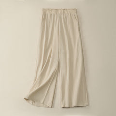Buddha Stones Spring Summer Casual Minimalist Solid Drawstring Long Pants Women's Straight Leg Pants With Pockets - Beige - US12，UK/AU16，EU44 (2XL) - image 0