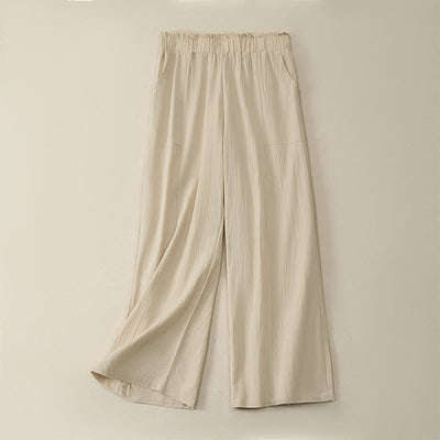 Buddha Stones Spring Summer Casual Minimalist Solid Drawstring Long Pants Women's Straight Leg Pants With Pockets - Beige - US12，UK/AU16，EU44 (2XL) - image 0