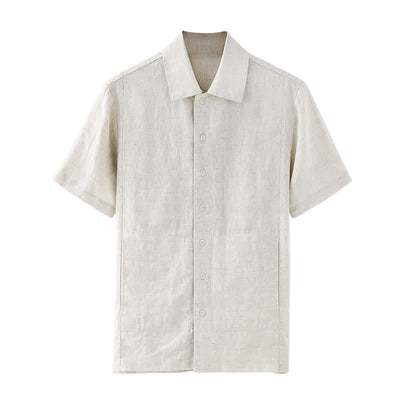 Buddha Stones Summer Minimalist Button-Up Solid Cotton Linen Men's Short Sleeve Shirts With Pocket - image 5