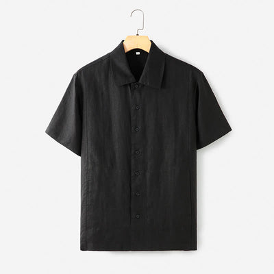 Buddha Stones Summer Minimalist Button-Up Solid Cotton Linen Men's Short Sleeve Shirts With Pocket - Black - US/UK/AU40，EU50 (2XL) - image 0