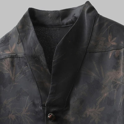 Buddha Stones Spring Summer Tang Style Casual Mandarin Collar Bamboo Butterfly Men's Short Sleeve Shirts - image 4