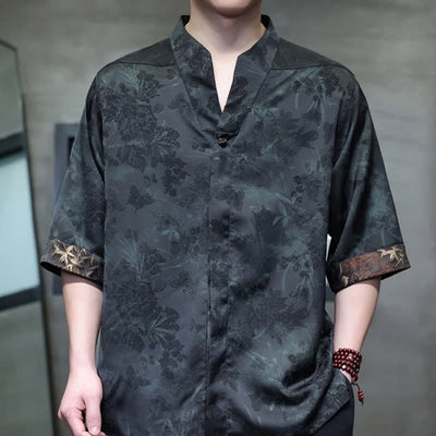 Buddha Stones Spring Summer Tang Style Casual Mandarin Collar Bamboo Butterfly Men's Short Sleeve Shirts - image 14