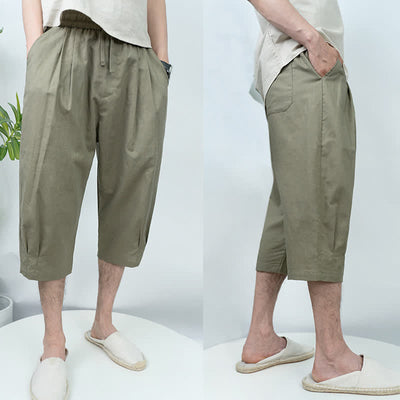 Buddha Stones Summer Casual Vintage Drawstring Solid Men's Harem Pants With Pockets - image 5