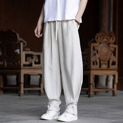 Buddha Stones Summer Casual Vintage Drawstring Elastic Waist Solid Ankle Pants Men's Tapered Pants - White - US/UK/AU46，EU56 (5XL) - image 0
