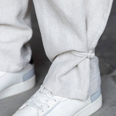 Buddha Stones Summer Casual Vintage Drawstring Elastic Waist Solid Ankle Pants Men's Tapered Pants - image 10