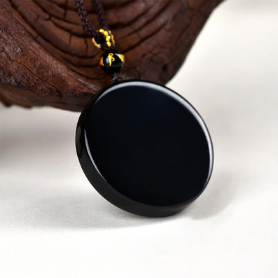 Buddha Stones Black Obsidian Round Shape Protection Braided Rope Necklace - image 11