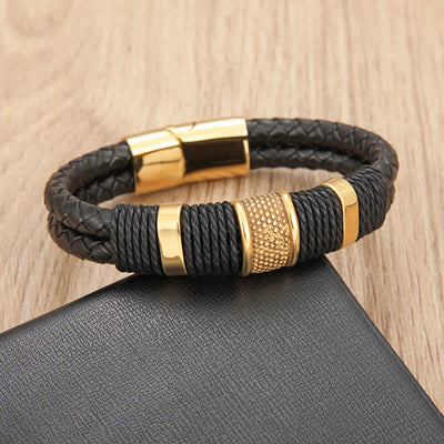 Buddha Stones Leather Hand-Woven Strength Double Layer Braided Bracelet - image 7