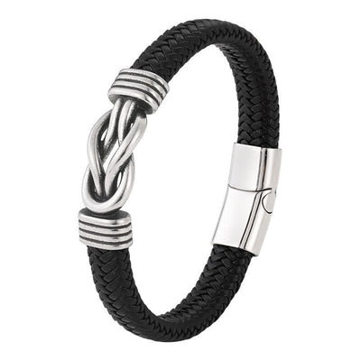 Buddha Stones Leather Braided Infinite Knot Durability Geometric Balance Bracelet - image 1