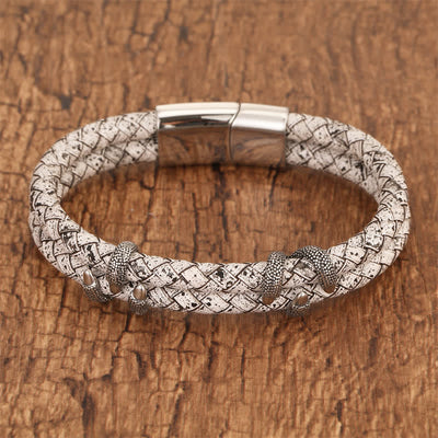 Buddha Stones Braided Leather Dragon Claw Strength Stainless Steel Bracelet - image 9