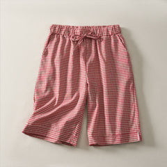 Buddha Stones Summer Vintage Drawstring Plaid Cotton Women's Shorts - Red - US14，UK/AU18，EU46 (3XL) - image 0
