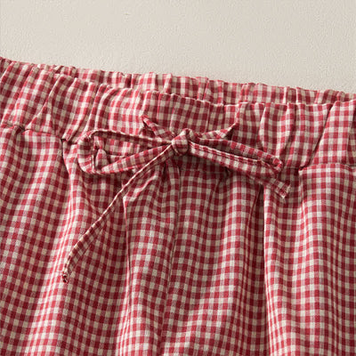 Buddha Stones Summer Vintage Drawstring Plaid Cotton Women's Shorts - image 3