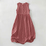Foviel Summer Vintage Button-Up Plaid Crew Neck Cotton Women's Summer Sleeveless Dress With Pocket