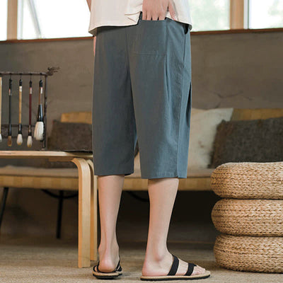 Buddha Stones Summer Casual Minimalist Drawstring Solid Men's Cropped Pants With Pocket - image 5