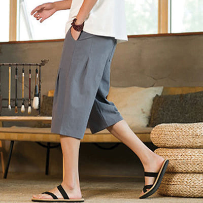 Buddha Stones Summer Casual Minimalist Drawstring Solid Men's Cropped Pants With Pocket - image 26