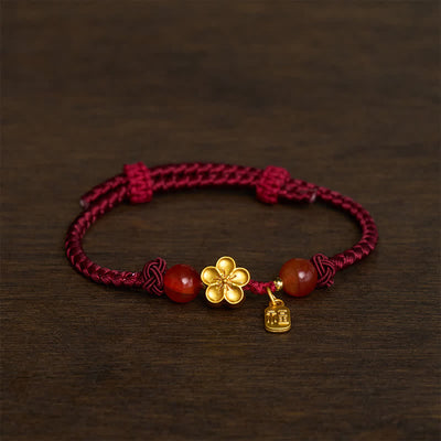 Buddha Stones Copper Peach Blossoms Fu Character Good Fortune Red String Charm Bracelet - Red String(Protection♥Luck) - image 0